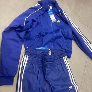Women Adidas Royal Blue Tracksuit with White Accents small faux leather pants